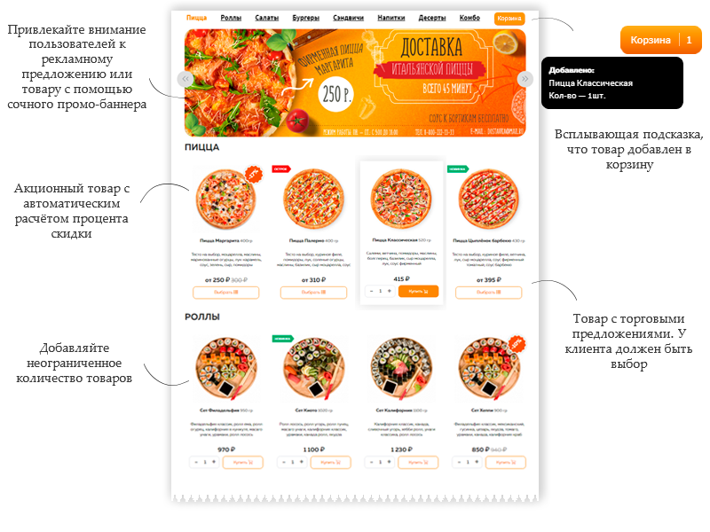 Good.Food - магазин доставки еды, суши, пиццы с корзиной и оплатой на Старте