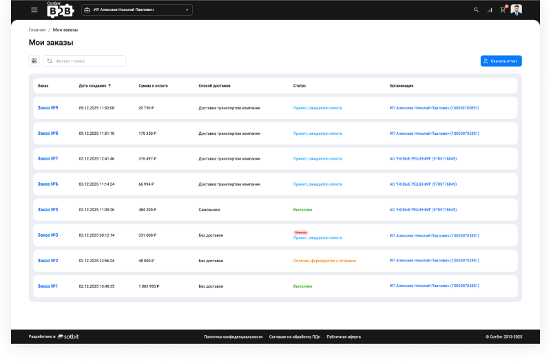 Сотбит: B2B кабинет