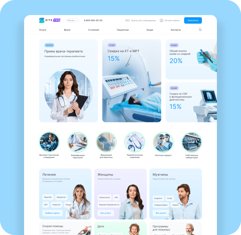 Сайт многопрофильной клиники, медицинского центра