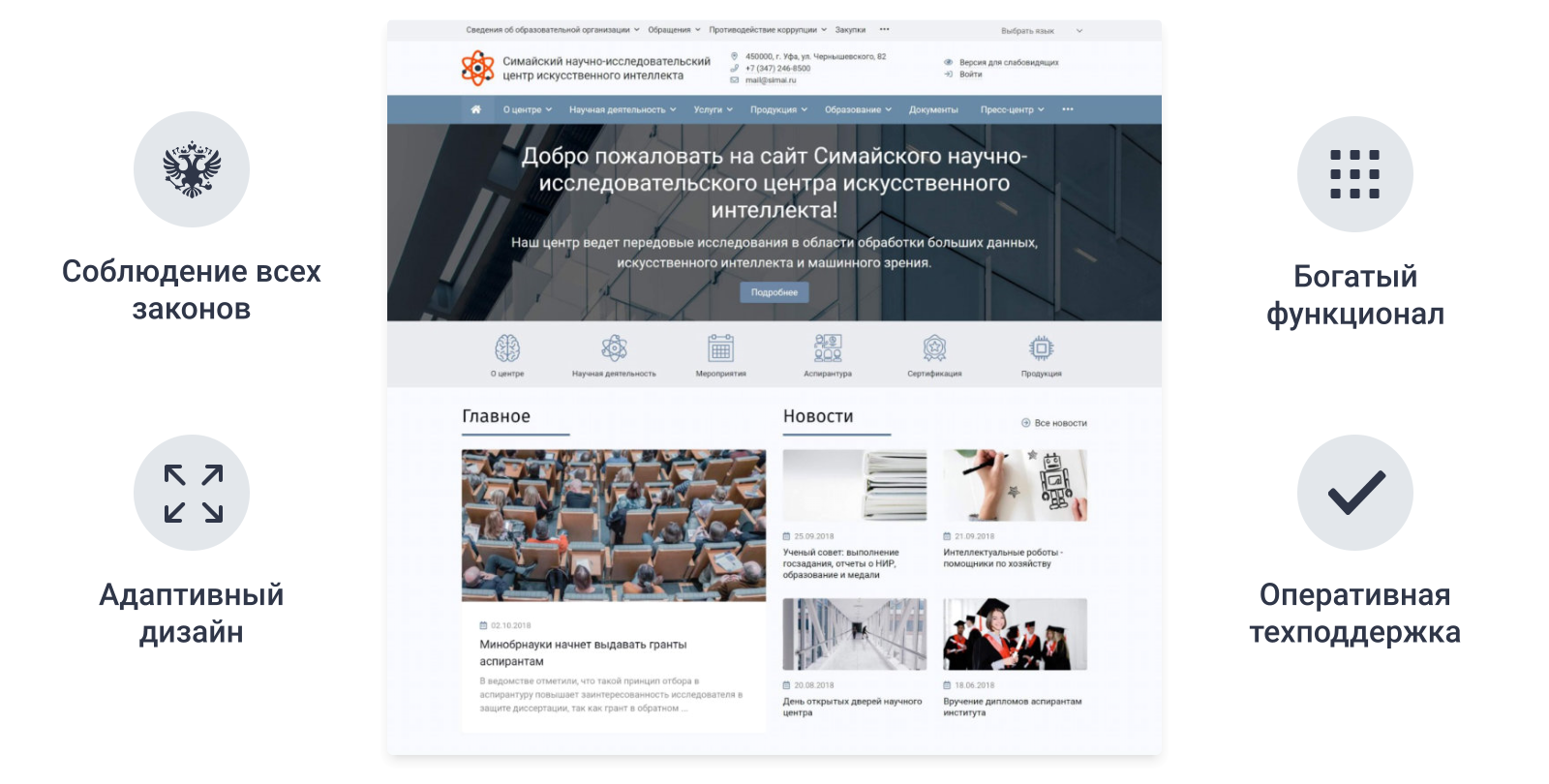 SIMAI-SF4: Сайт научно-исследовательского института - адаптивный с версией для слабовидящих